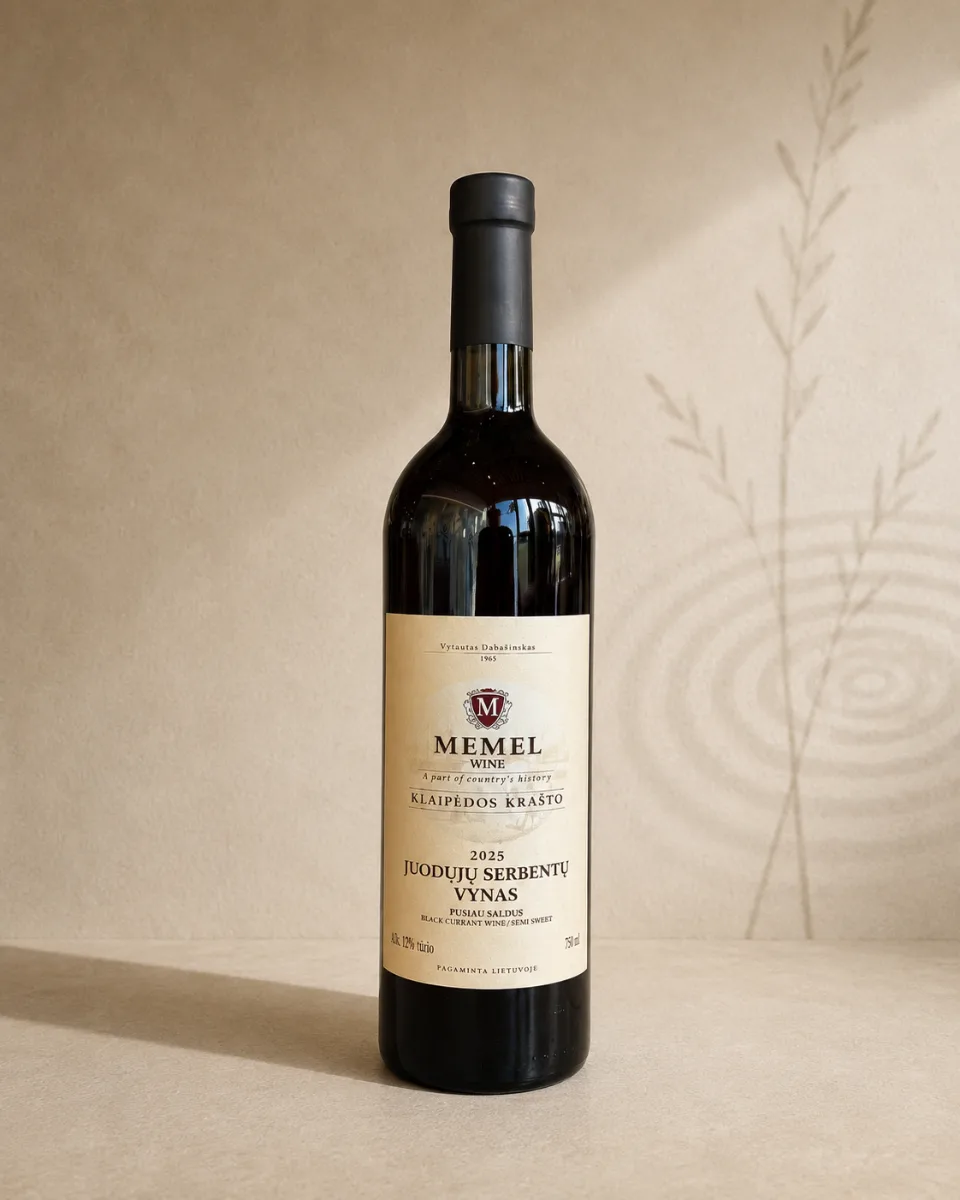 Memel wine Juodųjų serbentų vynas pakuotė